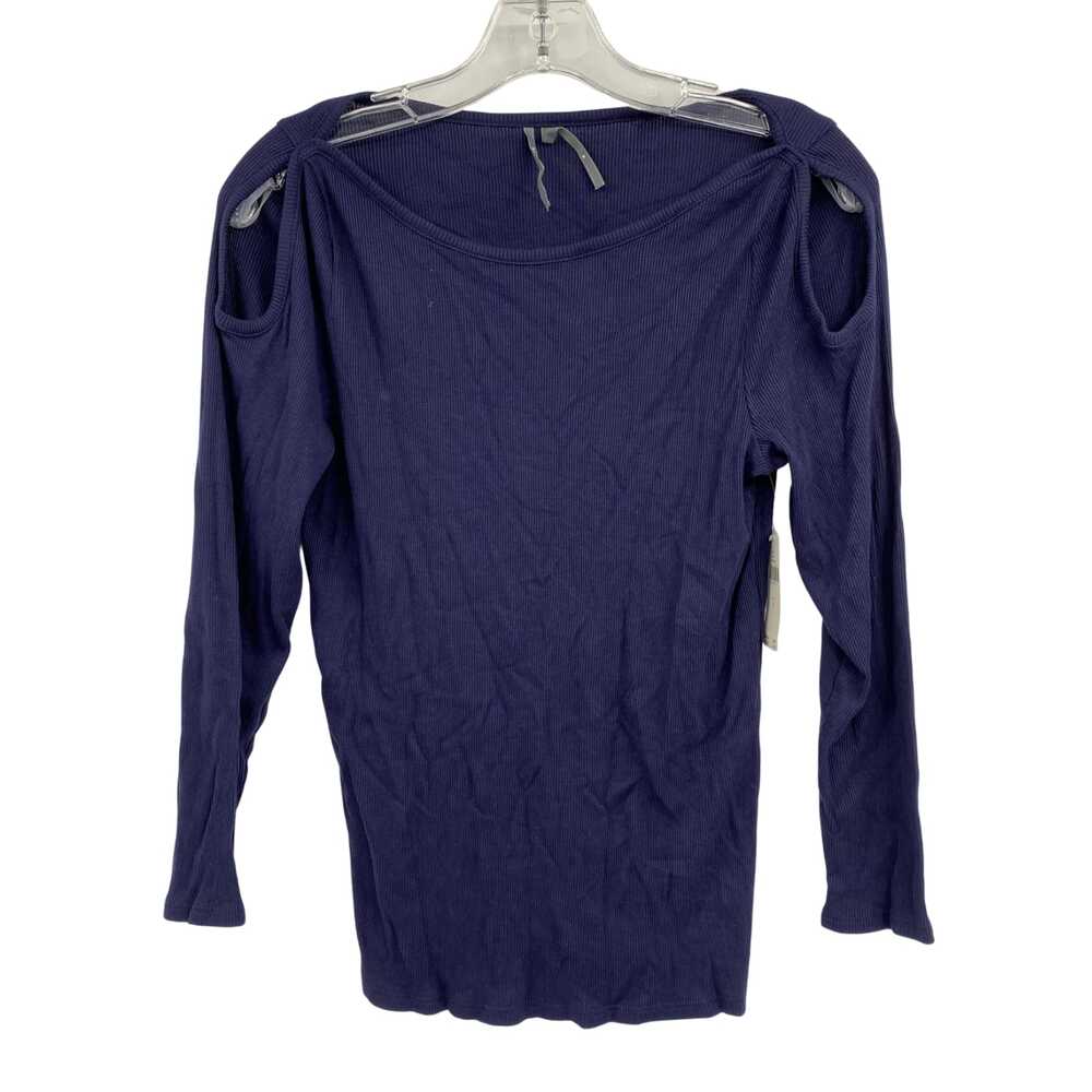 Anthropologie Blue Ribbed Cotton Blend Cutout Long Sleeve T-Shirt | Size L